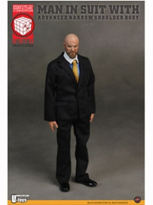Man in suit with advanced narrow shoulder body